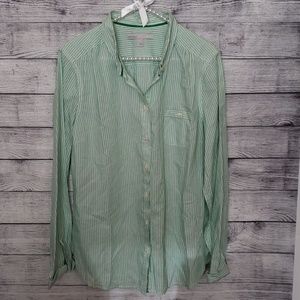 🍓 Old Navy Button Down Blouse Green Stripes